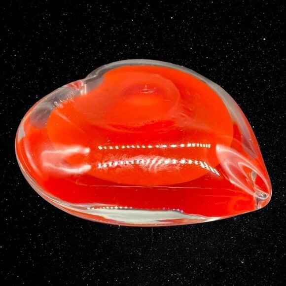 Art Glass Cased Clear Red Heart Shaped Paperweight Figurine 1”T 3”W - Picture 10 of 10